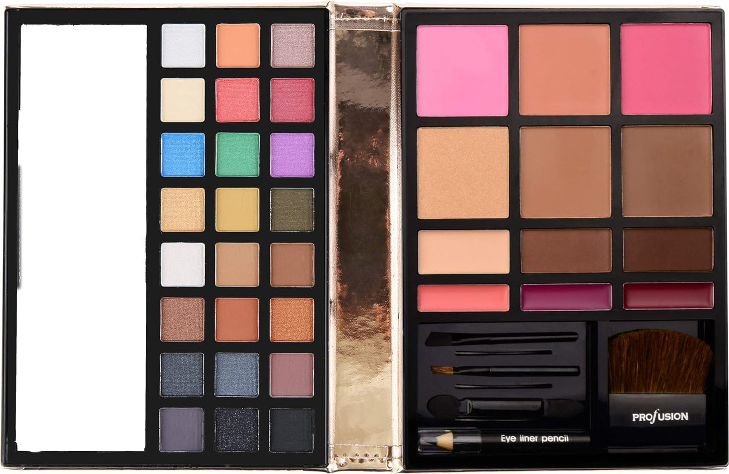 Profusion Cosmetics - Face - Professional Eyeshadow Lip Gloss Blush Highlighter Bronzer Eyebrow Wax Powder Eyeliner Pencil, Brushes Included Makeup Set