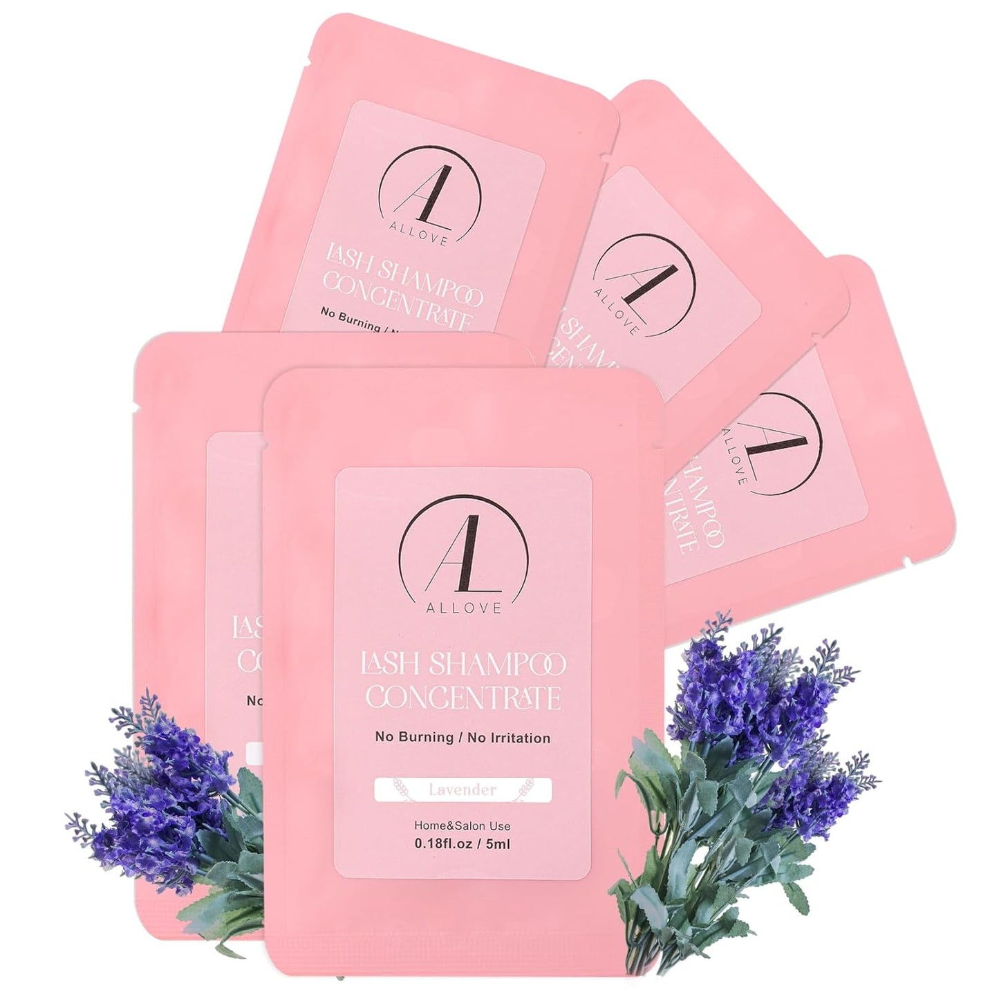 ALLOVE Lash Shampoo Concentrate 5ml*5 Lash Shampoo for Lash Extensions Sensitive and Non-irritation Lash Extension Cleanser Concentrate Lash Shampoo Salon & Home Use - Lavender