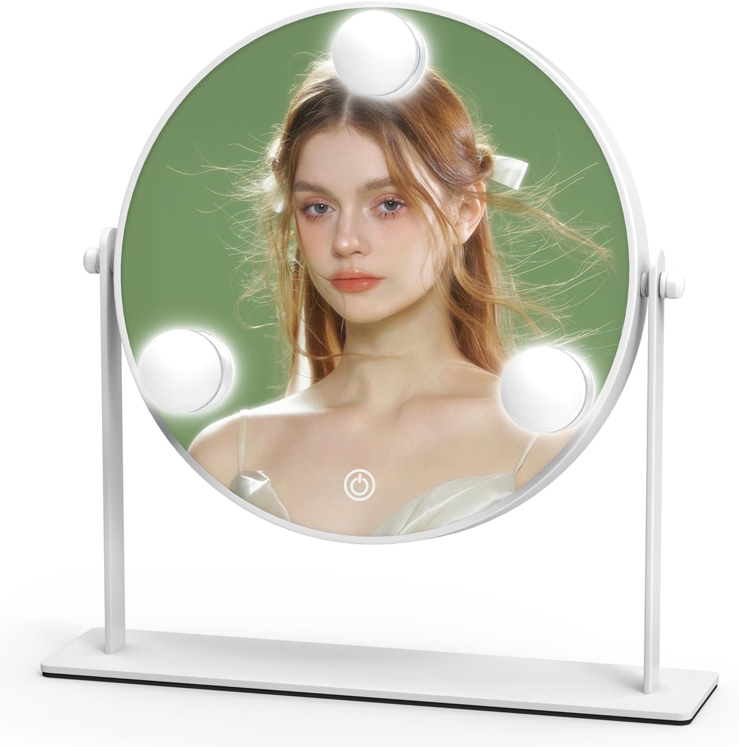 10"x10" Lighted Makeup Mirror, Hollywood Vanity Mirror with 3 Dimmable LED Bulbs, Dimmable Touch Screen, Light up Mirror, Portable Travel Mirror, 360° Rotation, White