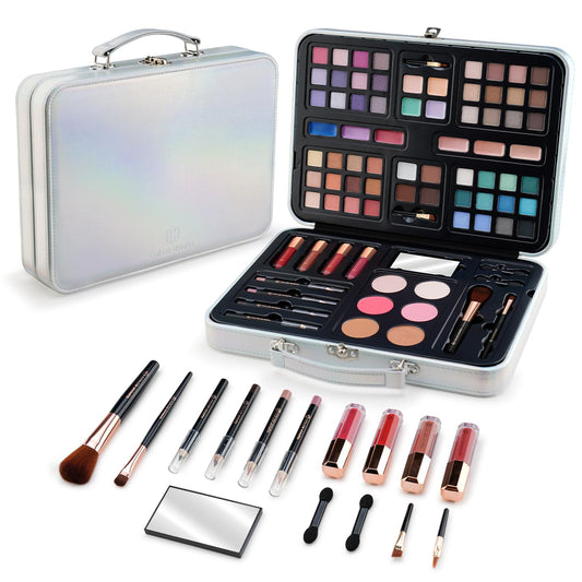 Color Nymph All in One Makeup Kits for Teens Girl Beginner with Hand Bag Included 54 Colors Eyeshadow Blush Bronzer Highlighter Concealer Lipgloss Eyeliner Lipliner(Silver)
