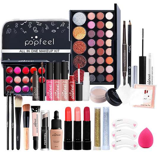 All In One Makeup Kit, Makeup Kit for Women Full Kit, Makeup Gift Set for Women Beginners, Makeup Essential Starter Bundle Include Eyeshadow Palette Lipstick Eyebrow Pencil Brush Set