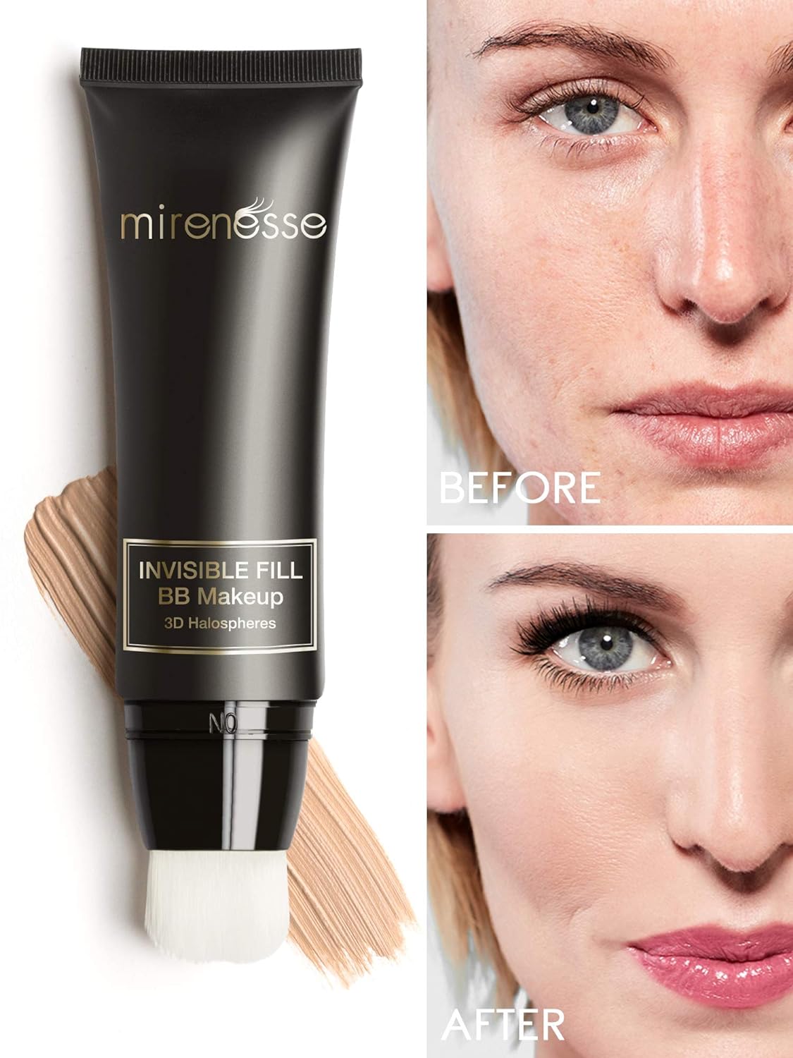 Mirenesse BB Perfect Invisible Fill BB Make Up, Universal Tinted Moisturizer, Primer Airbrush Soft Focus BB Cream, Sensitive Skin Formulation, Vegan & Toxin Free, 1.35oz