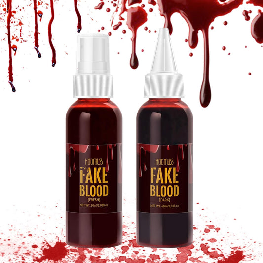 Halloween Fake Blood Makeup, Fake Blood Spray 2.03oz + Dripping Blood 2.03oz, Washable Realistic Fake Blood for Clothes, Sfx Special Effects Makeup Kit for Vampire Monster Zombie Cosplay (Red)