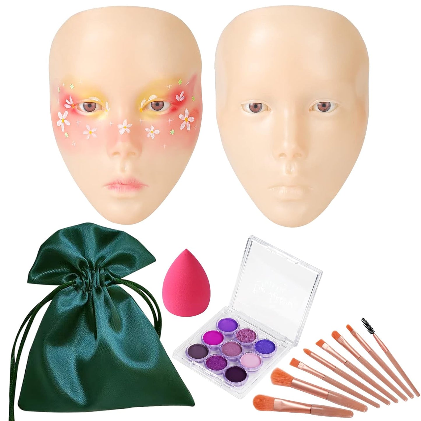 RCAMUNRE Face Painting Practice Board, Reusable Silicone 5D Makeup Practice Face Makeup Practice Face Board with Makeup Kit for Makeup Artist Self-taught or Professional Enthusiasts