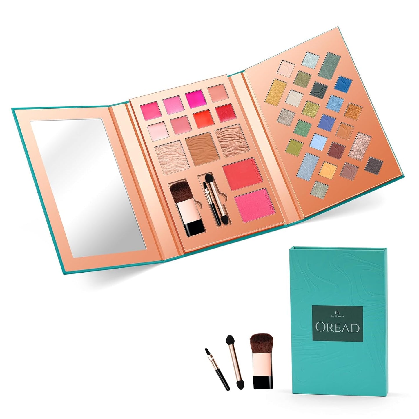 Color Nymph Makeup Kit for Women, All In One Notebook Makeup Palette Set With Mirror for Girls Includes 24 C Eyeshadow Palette,Lipgloss,Face Powder,Blushes (Green)