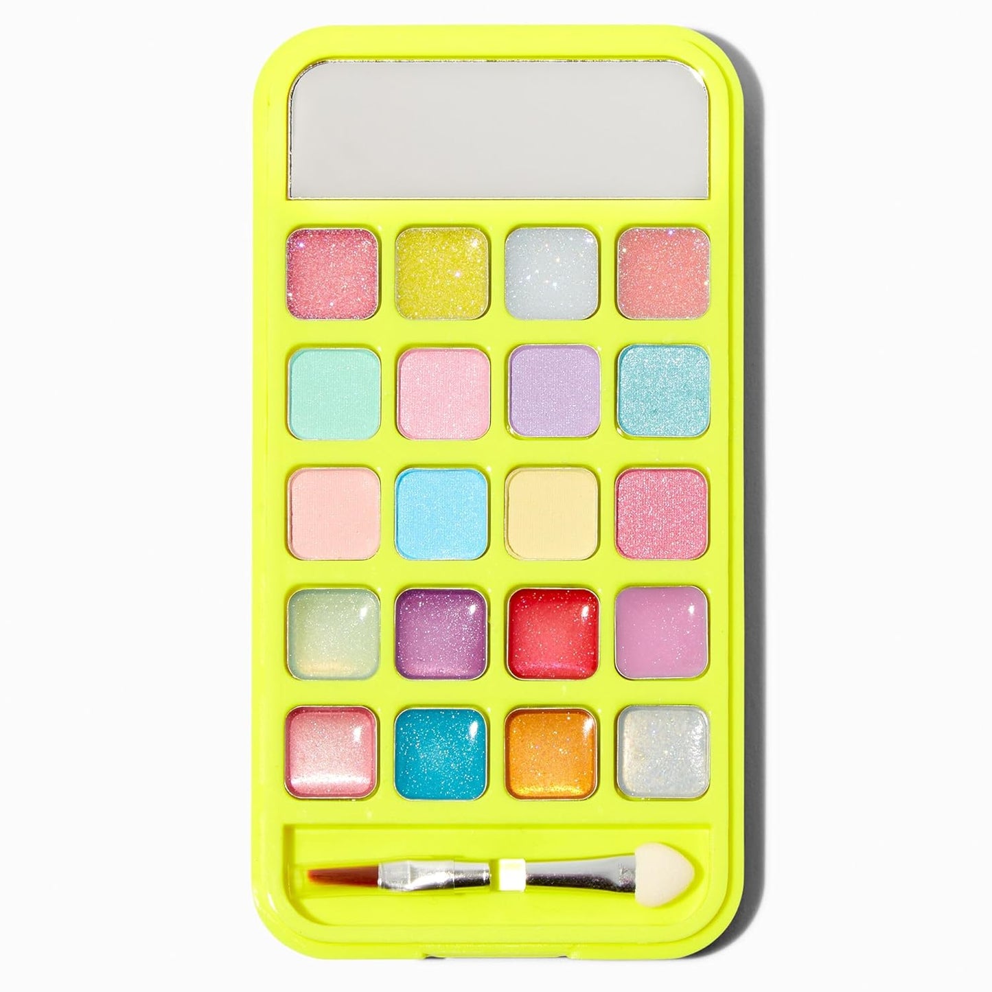 Claire's Accessories Glitter Eye Shadow and Lip Makeup Kit for Girls in a Bright Yellow Cell Phone-Like Case