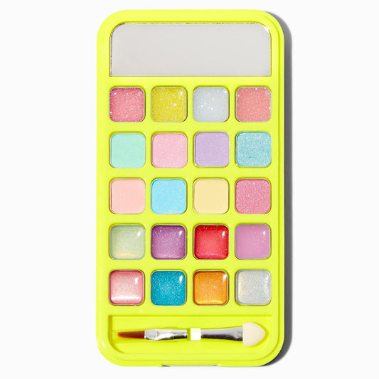 Claire's Accessories Glitter Eye Shadow and Lip Makeup Kit for Girls in a Bright Yellow Cell Phone-Like Case