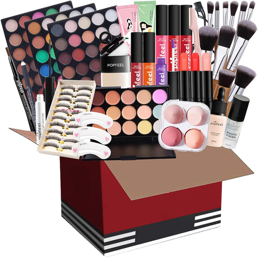 FantasyDay All-in-one Holiday Makeup Gift Set | Full Makeup Kit for Women Essential Starter Bundle Include Eyeshadow Palette Lipstick Blush Cream Concealer Face Powder Eyeliner Mascara Lipgloss Brush
