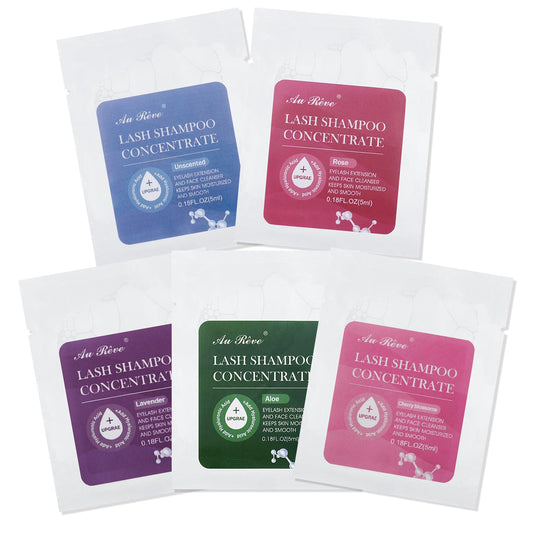 Lash Shampoo Concentrate 5ml*5 Lash Cleanser for Extensions Update Prolong Lash Concentrate Non-irritation Eyelash Shampoo for Salon- Home Eyelash Cleaning Care, Mix