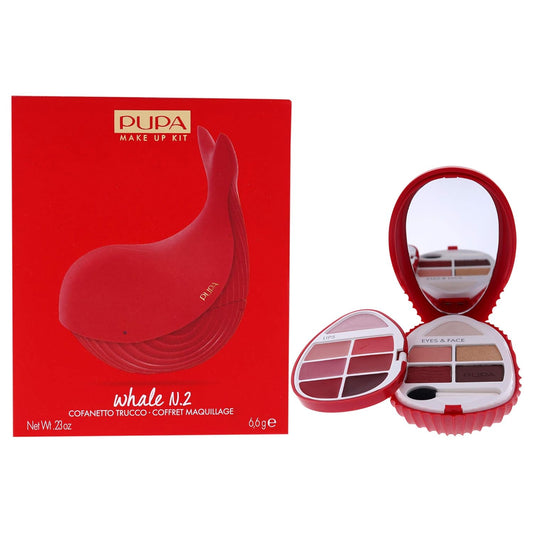 PUPA Milano Whale 2 Makeup Set - All-In-One Eyes, Lips And Face Kit - Perfect For Versatile Looks - Ideal For Travel Or Gift-Giving - Soft And Easy To Blend Pigmented Formulas - 003 Red - 0.23 Oz