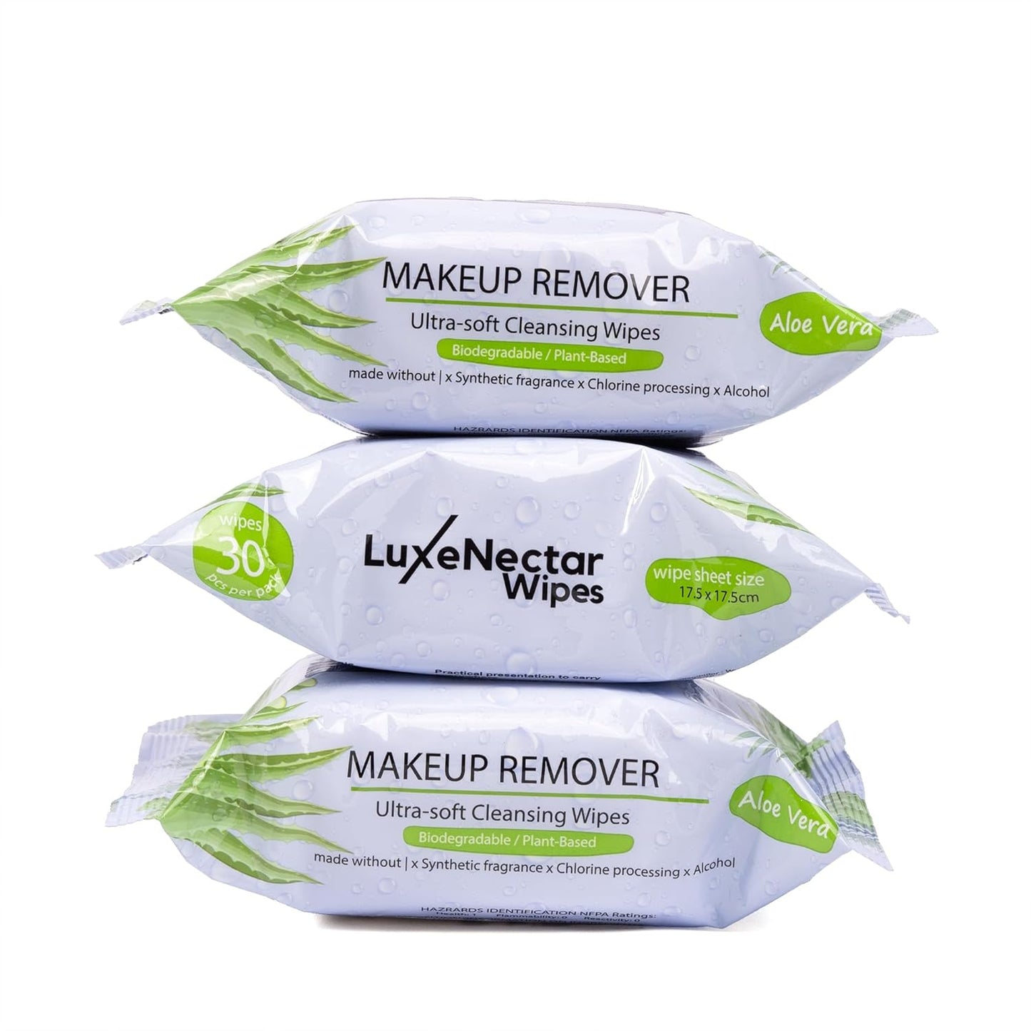 Make up Remover Wipes for Face | Plant-Based Biodegradable Face Wipes | Compostable in Home Compost | Alcohol Free, Makeup Wipes For Sensitive Skin| 30 Count 3 Pack