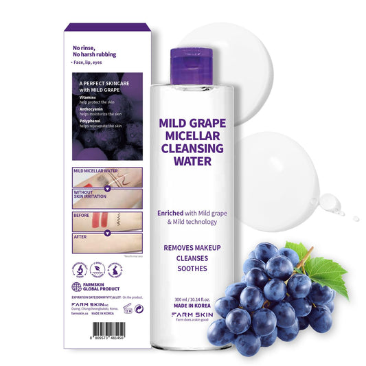 FARMSKIN Freshfood For Skin Mild Greape Micellar Cleansing Water (10.1fl.oz, 300ml) - Korean Hydrating Cleansing Water/Face Clenser Liquid for Waterproof Makeup/Non-Irritating/Korean Skincare