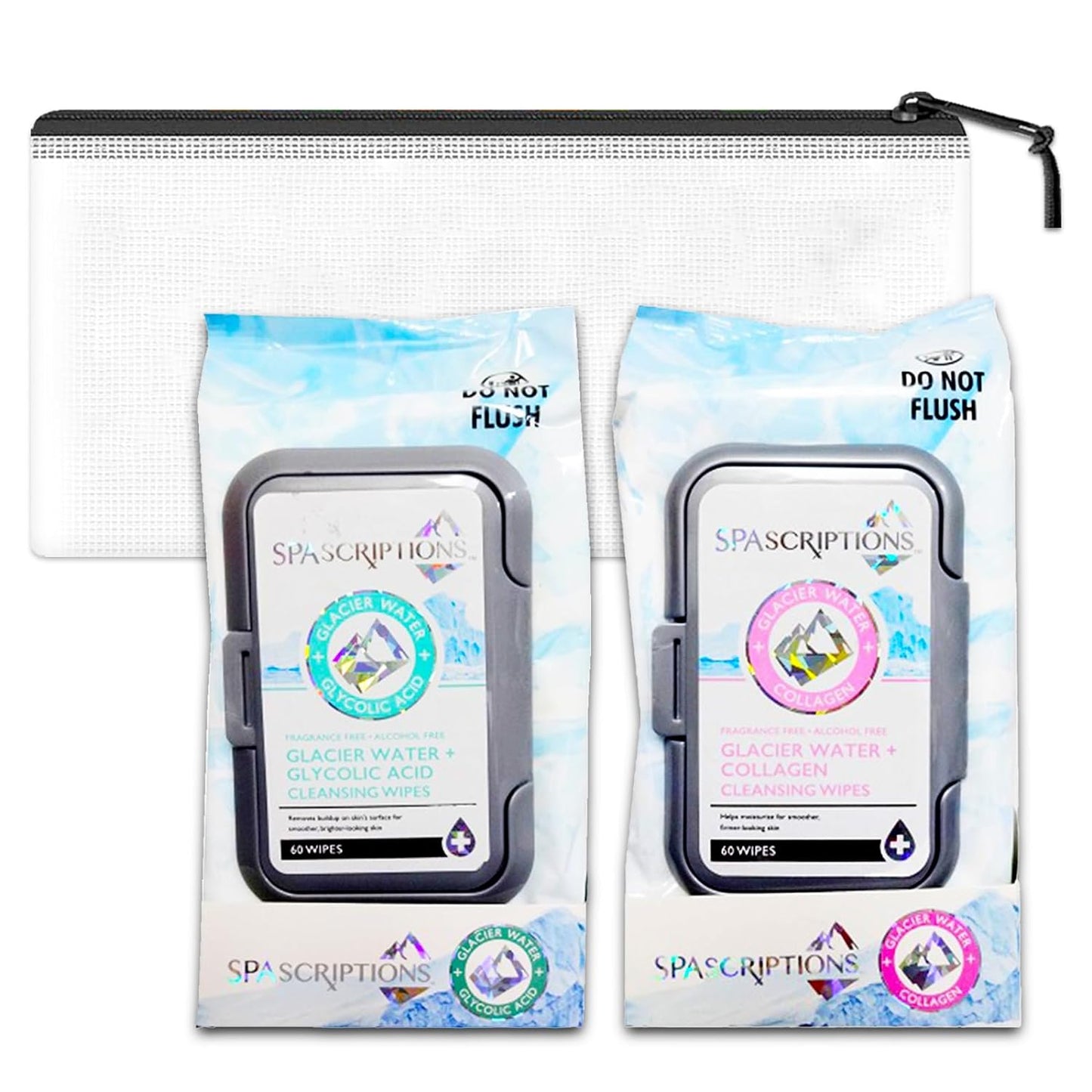 Makeup Cleansing Wipes Set - Bundle with 120 Makeup Remover Wipes with Glycolic Acid and Collagen Plus Mini Travel Bag | Gentle Cleansing Makeup Remover Wipes