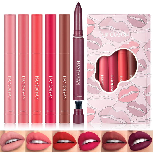 Bysiter 6 Colors Matte Lipstick Lip Liner Pencil Set Double End Matte Lipgloss Lipliner Set Waterproof Lip Gloss Non-Stick Cup Long Lasting Cosmetics Lip Stick Professional Lip Makeup Kit
