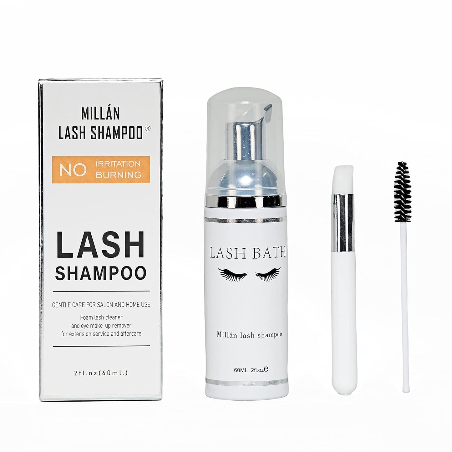 Eyelash Extension Shampoo Brush and Wand Gentle Eyelid Foaming Cleanser Wash for and Natural Lashes Safe Makeup & Mascara Remover Professional & Self Use, 2 Ounce