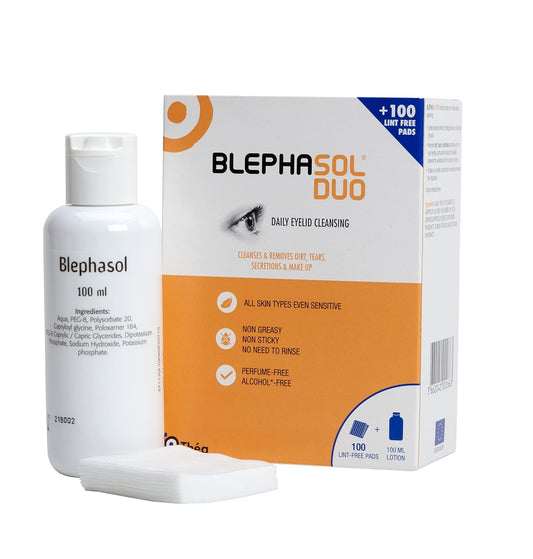 Blephasol Duo 100ml Eyelid Cleansing Micellar Lotion with 100 Cotton Pads for Daily Eyes Care | Preservatives Free | Suitable for Contact Lens Wearers