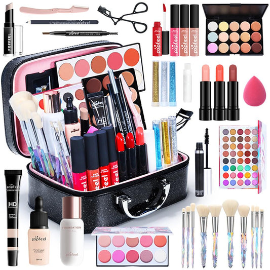 34Pcs Holiday Gift Surprise All in One Makeup Kit for Women Girls Teenagers Beginner Makeup Sets Multi-Purpose Full Kit Includes Lipstick,Lip Gloss,Brushs,Eyebrow Pencil,Eyeliner