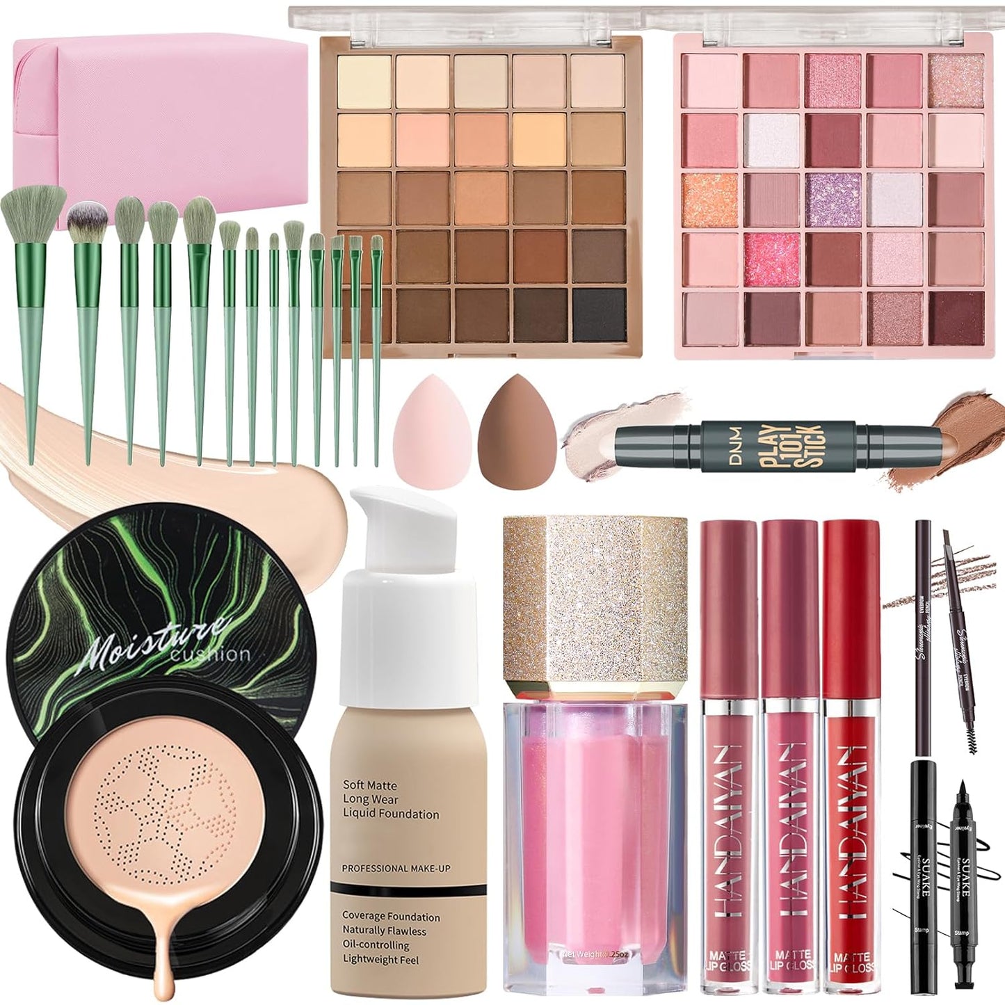 YBUETE Makeup Set All in One Makeup Set for Women Full Kit, Makeup Gift Set, Foundation CC Cream, Eyeshadow Eyeliner Eyebrow Pencil, Counter Stick Blusher, Lip Gloss, Brush Set Sponges Makeup Bag