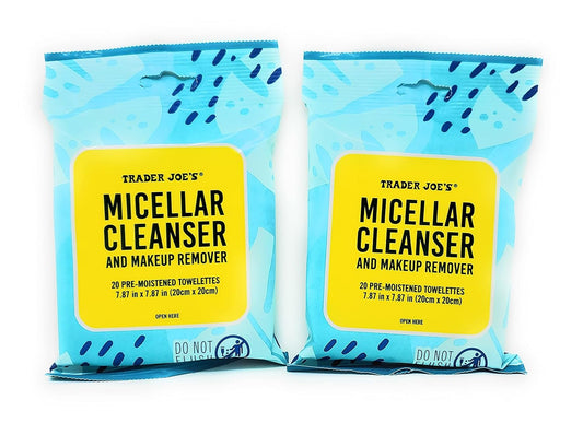 Trader Joe's Micellar Cleanser and Makeup Remover 20 Pre-Moistened Towelettes 7.87 in x 7.87 in - Pack of 2