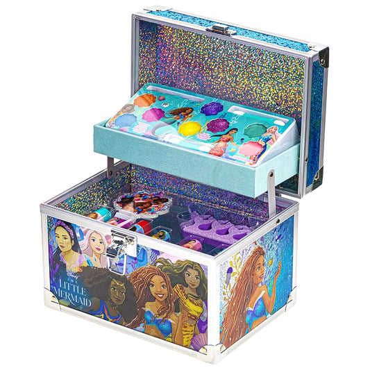 Little Mermaid Train Case Beauty Set, Kids Makeup Kit for Girls, Real Washable Toy Makeup Set, Play Makeup, Pretend Play, Party Favor, Birthday, Toys Ages 3 4 5 6 7 8 9 10 11 12