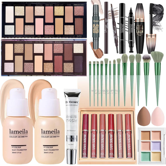 YBUETE All in One Makeup Kit for Women Girls Teens Full Kit, Makeup Gift Set, Eyeshadow, Foundation Primer, Lip Gloss Set Concealer Palette Counter Stick, Eyeliner Mascara Pencil, Brushes & Sponges
