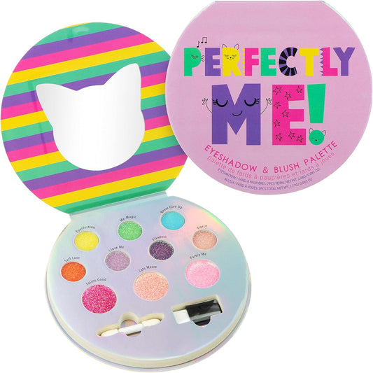 Expressions Perfectly Me Glisten & Glitter Makeup Palette 10 Color Eyeshadow Palette & Blush Makeup Novelty Beauty Set, Fold Out Compact with Mirror, Cute Makeup Kit Gifts for Girls Aesthetic Makeup - Washable, Non-Toxic