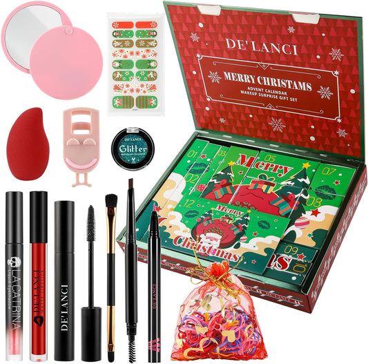 Makeup Advent Calendar 2023, DE'LANCI Christmas Surprise Makeup Gift Kit for Women,12 Days Christmas Countdown Calendar Beauty Box for Teens Girls, Xmas Cosmetic Starter Mystery Box, Cruelty Free