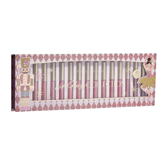 Beauty Concept 15-Piece Lip Gloss Set - Radiant Lips with Glossy Heavy Embossing, Shiny Gold Foil Stamping - 0.7 fl oz Each in Pink Nutcracker