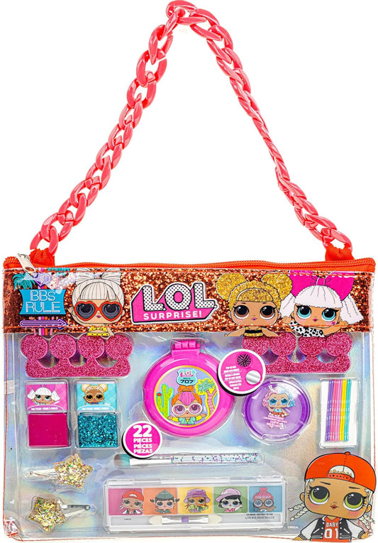 Townley Girl L.O.L. Surprise! Fashion Purse Makeup Set with Non-Toxic Nail Polish, Eyeshadow, Hair Accessories and More, Rainbow Chain for Girls Ages 3 and Up