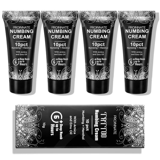 Numbing Cream Painless Tattoo: Max Strength Deep Painless Tattoo Numbing Cream for Piercing, Tattoos, Waxing, 10% Highest Purity Numb Ingredient with Menthol, Emu Oil and Arnica 4Pcs(4x10g)