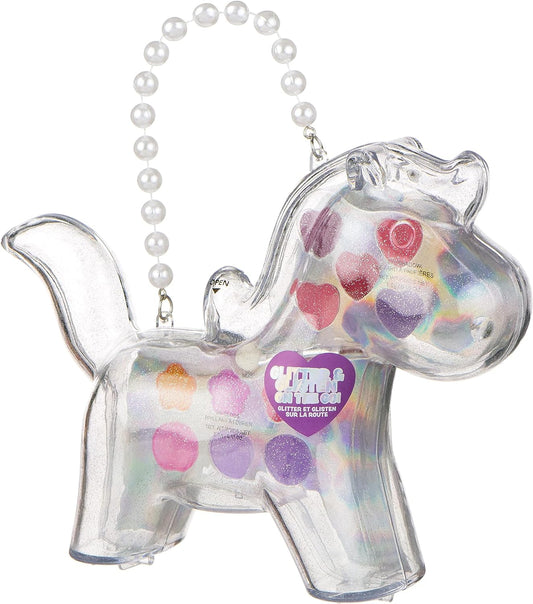 Expressions Magical Unicorn Face Makeup Purse - Makeup Palette in Carrying Case, Eyeshadow Palette and Lip Gloss Set, Unicorn Make Up Bag, Kids Vanity, Washable, Non-Toxic