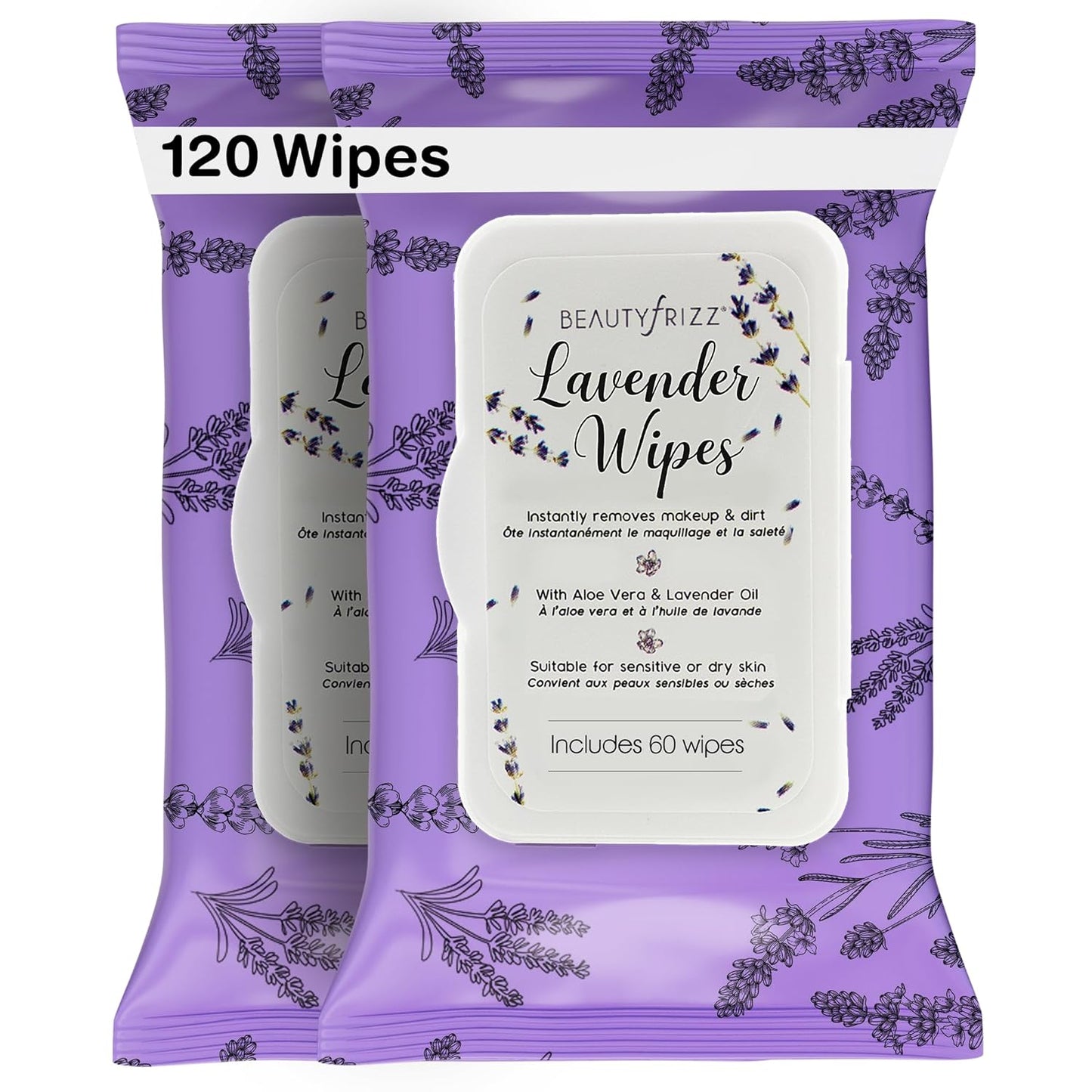 Lavender Face Cleansing Wipes - 120 pcs - Gentle Makeup Remover Wipes for Face and Neck - Facial Wipes with Aloe, Retinol, Castor and Vitamin E - Enjoy these Lavender Face Wipes