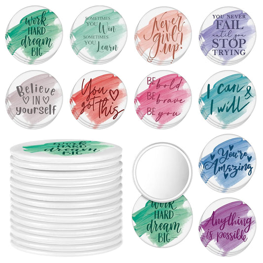 30 Pcs 2.76'' Inspirational Compact Mirrors Bulk Employee Appreciation Gifts Round Portable Pocket Mirror for Women Makeup Glass Mini Mirrors Small Thank You Gifts for Coworkers Teachers Nurses