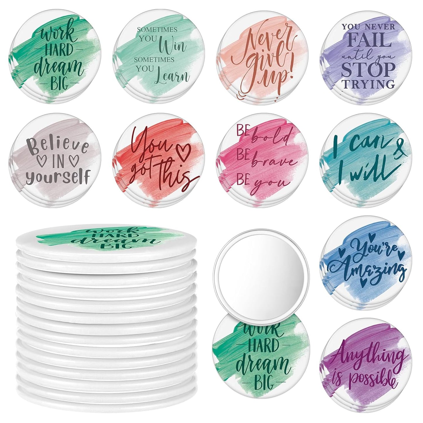 30 Pcs 2.76'' Inspirational Compact Mirrors Bulk Employee Appreciation Gifts Round Portable Pocket Mirror for Women Makeup Glass Mini Mirrors Small Thank You Gifts for Coworkers Teachers Nurses