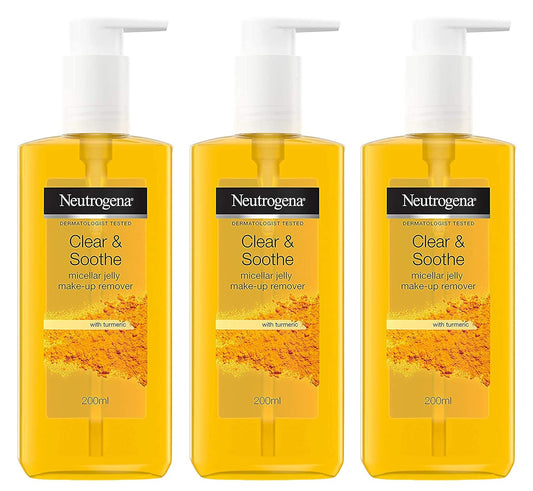 Neutrogena Make-Up Remover with Turmeric, For Clear and Soothe Skin, Made with Micellar Jelly, 6.76 Ounce (Pack of 3)