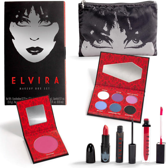Rubie's Officially Licensed Elvira Makeup Kit - Complete Makeup Set Eyeshadow Palette, Lipstick, Lip Gloss, Black Eyeliner, Blush, Makeup Bag, Premium Halloween Make Up for Adults Costume Makeup Kit