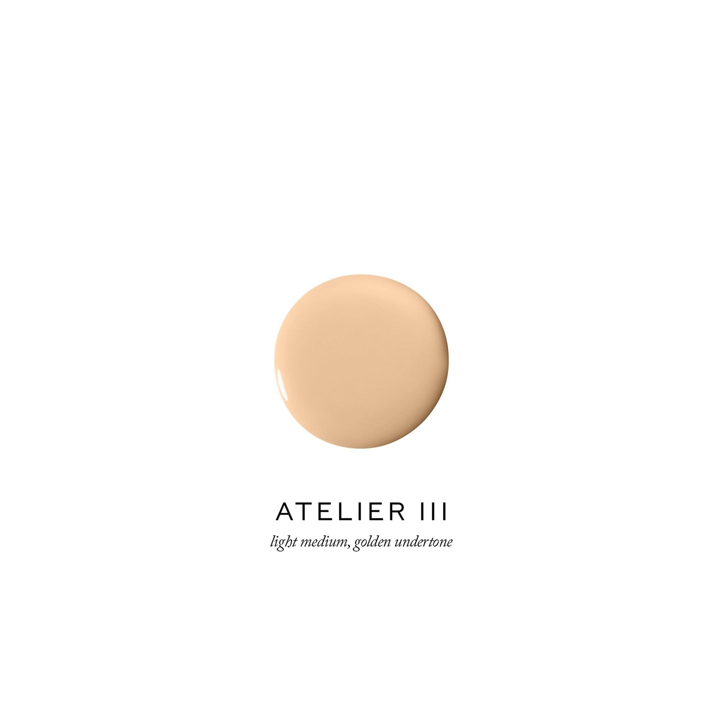 Foundation sample with light medium, golden undertone labeled "atelier iii".