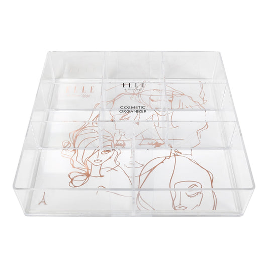 Elle Clear Flat Cosmetic Organizer 8 Compartment