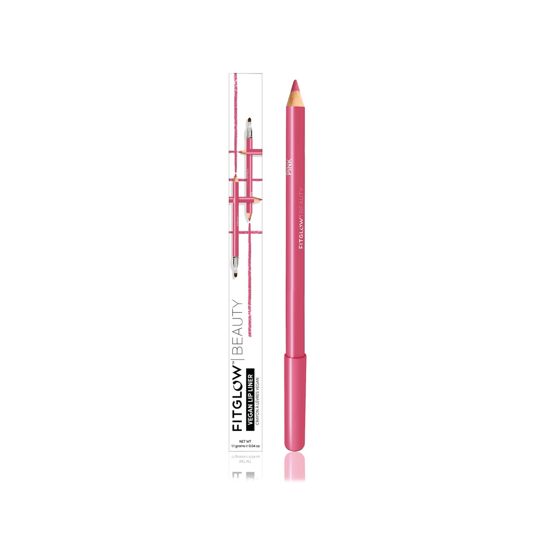 Pink lip liner pencil with packaging.